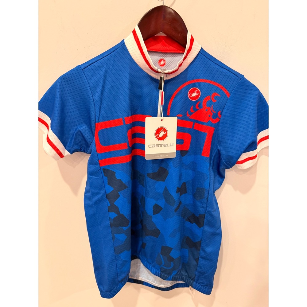Castelli Attacco Kid Cycling Jersey Blue Camo Red White YXL 17082-057 NWT